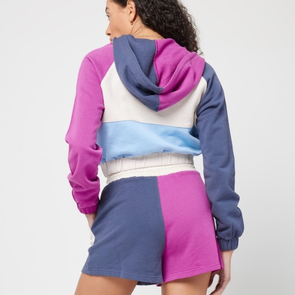 L*Space Colorblock Cropped "Don't Sweat It"  Zip Up Hoodie Jacket, Size XS - Picture 7 of 7